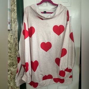 SHEIN Red Heart Patterned Cowl Neck Sweater